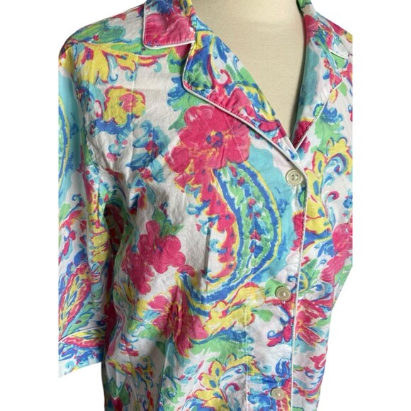 Lauren Ralph Lauren Womens Floral Sleep Shirt Size L Button Front Cotton Pajamas - Picture 5 of 7